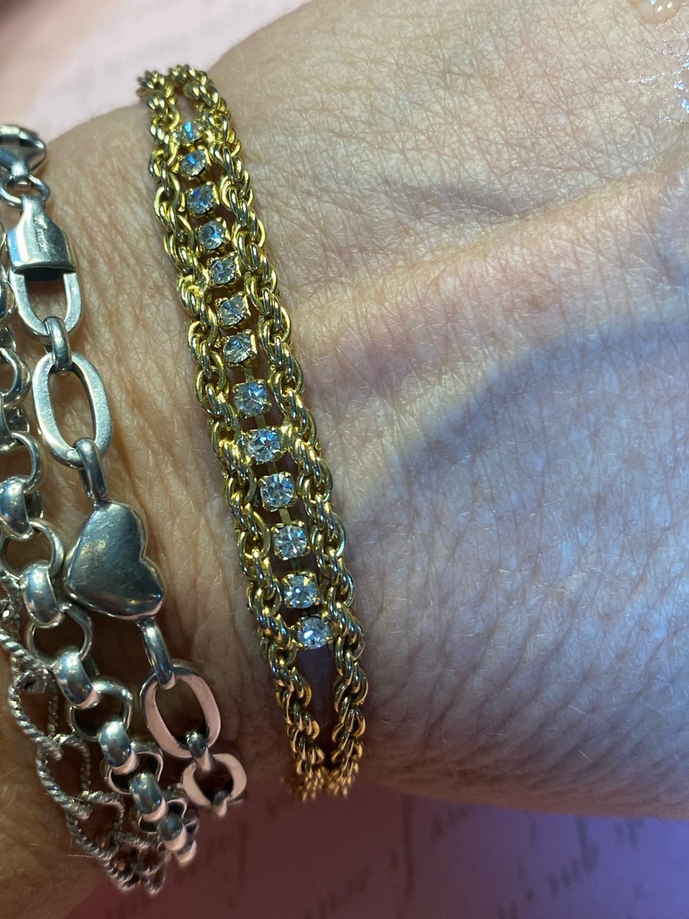 Vintage Gold Rope Chain Rhinestone Tennis Bar Bracelet Mob Wife Statement